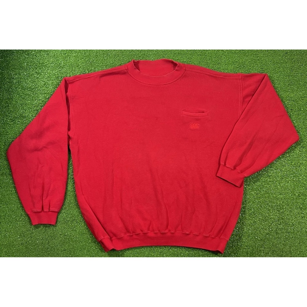 VTG Mock Neck Sweater L Red Knit Canterbury New Zealeand Rugby Baggy Fit Cropped